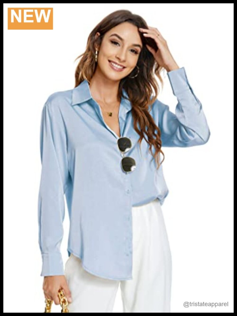 Women's Long Sleeve Satin Button Down Shirt Casual Blouse